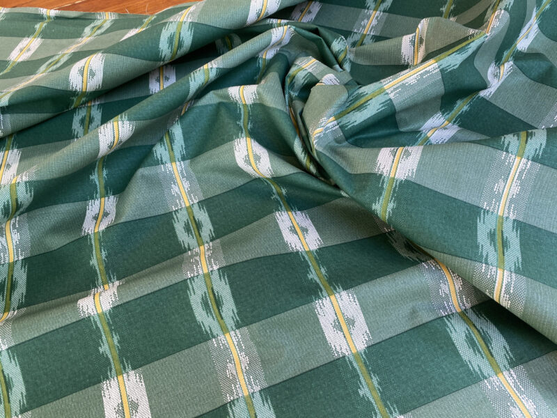 IMG_4858 Old World Weavers Scalamandre Balikat Emerald Green White Plaid Print Cotton Ikat Bali Country