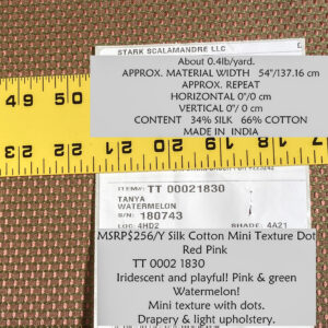 IMG_4894 Scalamandre Tanya Watermelon  Silk Cotton Mini Texture Dot Red Pink Green MSRP USD 256/Y