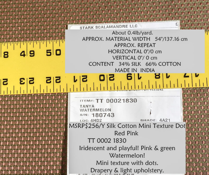 IMG_4894 Scalamandre Tanya Watermelon  Silk Cotton Mini Texture Dot Red Pink Green MSRP USD 256/Y