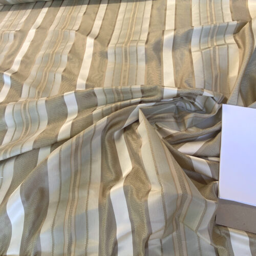 IMG_4944 Scalamandre Florian Stripe Celadon Blue Silver Beige Silk Satin Semi Sheer MSRP USD 232/yard