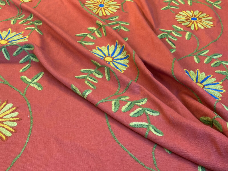 IMG_4950 Scalamandre  Daisy Crewel Red Wool On Cotton Hand Embroidery MSRP USD 160/Y