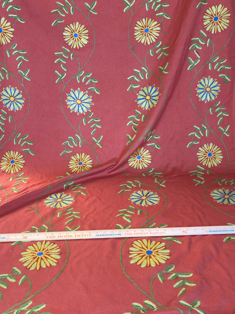 IMG_4954 Scalamandre  Daisy Crewel Red Wool On Cotton Hand Embroidery MSRP USD 160/Y