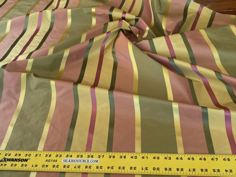 IMG_5198 Scalamandre " Belle Sage, Pink & Gold Silk Satin Texture Stripe MSRP USD 188/Y Stripe