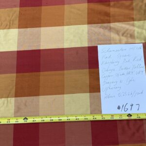 IMG_8970 Stunning Schumacher 100% Silk Dupioni Plaid Square Raspberry Pink Red Orange Butter Yellow Gold