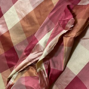 IMG_8971 Stunning Schumacher 100% Silk Dupioni Plaid Square Raspberry Pink Red Orange Butter Yellow Gold