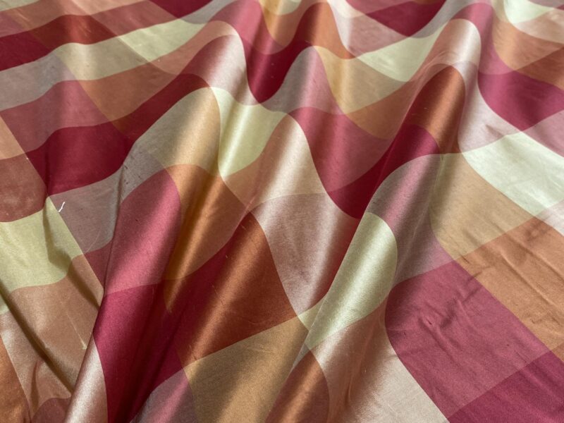 IMG_8972 Schumacher 100% Silk Dupioni Plaid Square Raspberry Pink Red Orange Butter Yellow Gold