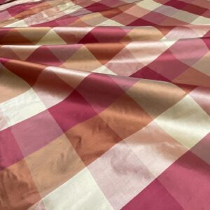 IMG_8974 Stunning Schumacher 100% Silk Dupioni Plaid Square Raspberry Pink Red Orange Butter Yellow Gold