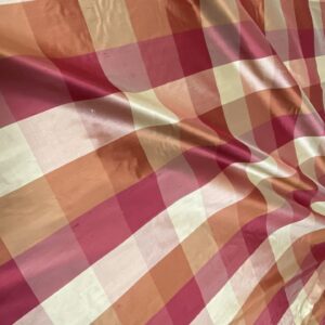 IMG_8975 Stunning Schumacher 100% Silk Dupioni Plaid Square Raspberry Pink Red Orange Butter Yellow Gold