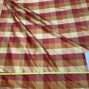 IMG_8977 Stunning Schumacher 100% Silk Dupioni Plaid Square Raspberry Pink Red Orange Butter Yellow Gold