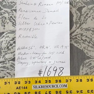 IMG_9060 Stroheim & Romann Luxurious 100% Silk Renaissance Medallion Fleur De Lis Damask Silver White Pewter MSRP USD300+/Y