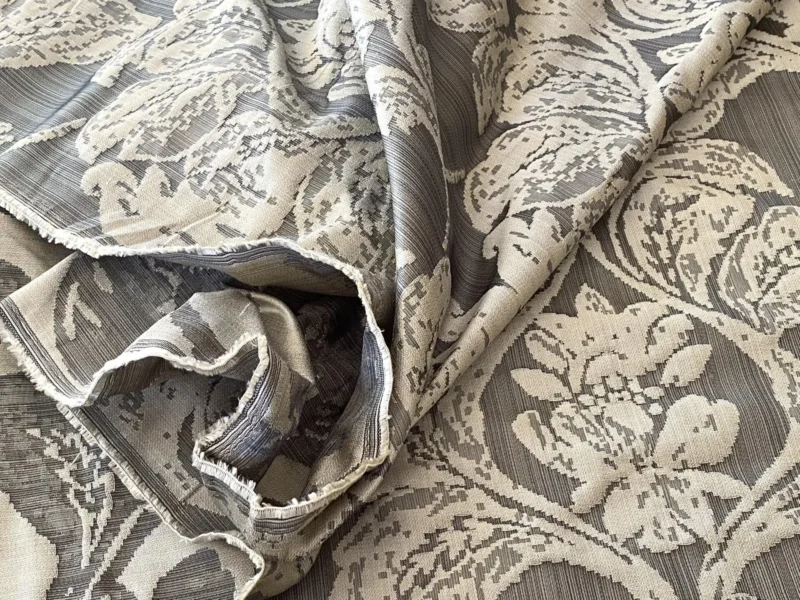 IMG_9061 Stroheim & Romann 100% Silk Renaissance Medallion Fleur De Lis Damask Silver White Pewter