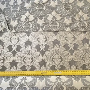 IMG_9063 Stroheim & Romann Luxurious 100% Silk Renaissance Medallion Fleur De Lis Damask Silver White Pewter MSRP USD300+/Y