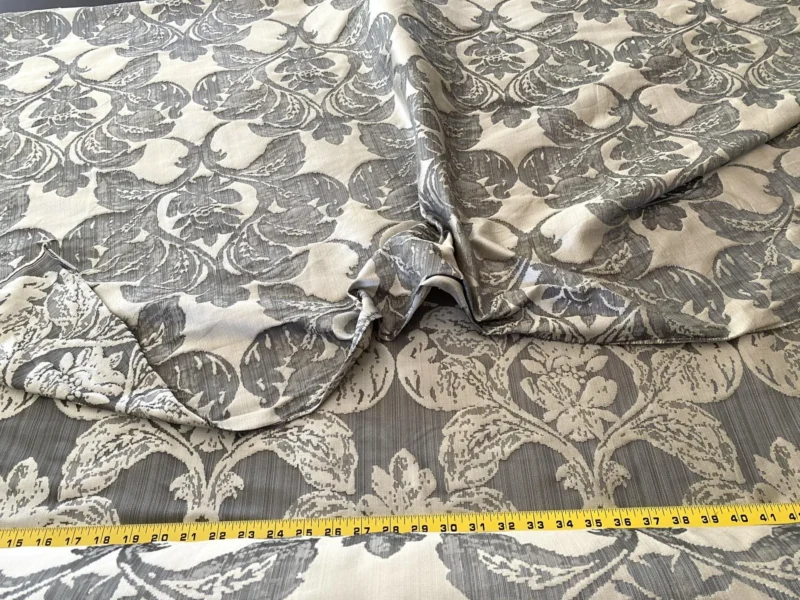 IMG_9064 Stroheim & Romann Luxurious 100% Silk Renaissance Medallion Fleur De Lis Damask Silver White Pewter MSRP USD300+/Y