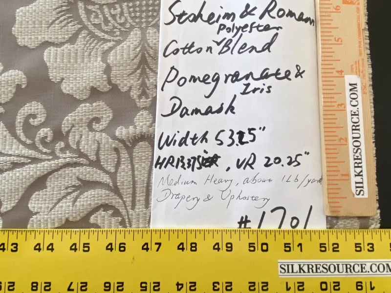 IMG_9367 Stroheim & Romann Renaissance Iris Damask  Artichoke Pomegranate  Cotton Polyester Silky Beige Grey