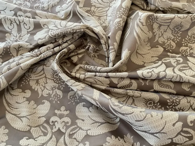 IMG_9373 Stroheim & Romann Renaissance Iris Damask  Artichoke Pomegranate  Cotton Polyester Silky Beige Grey