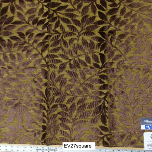 P1120530 Scalamandre Old World Weavers Argento Cut-Velvet Leaves in Fudge/Peridot Brown Green - Square 26"x26"