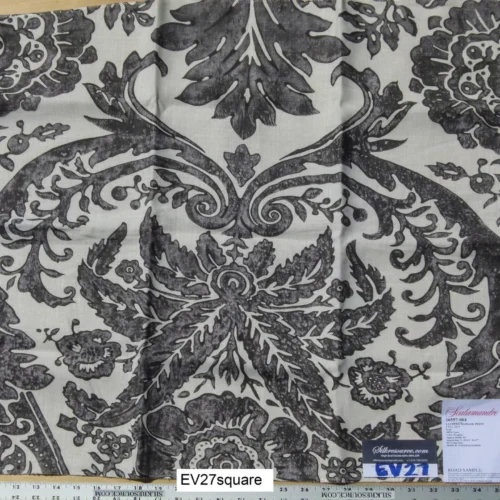 P1120556 Scalamandre Luciana Damask Graphite Print Linen Ink Black -  Square 26"x26"