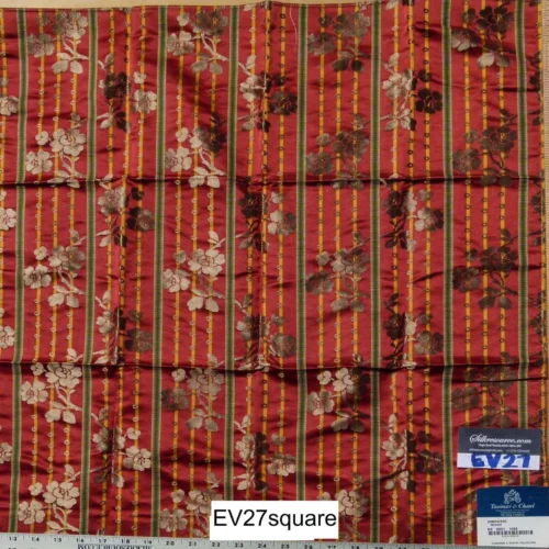 P1120563 Scalamandre Tassinari & Chatel France Dampierre Rouge Floral Botanical Silk Stripe Red - Square 26"x26"