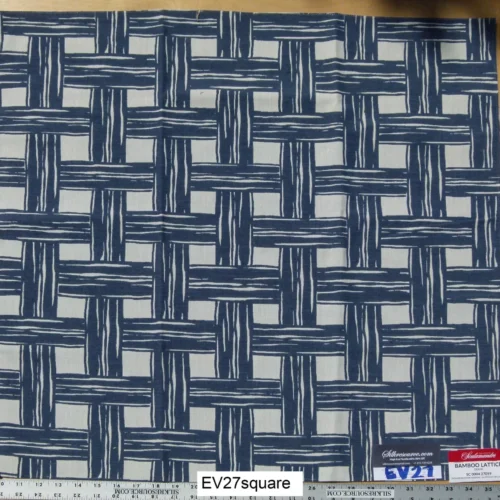 P1120573 Scalamandre Bamboo Lattice Denim Blue White Fretwork Lattice - Square 26"x26"