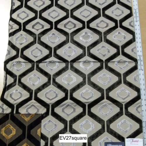 P1120611 Scalamandre Fonthill Gavin Grey Viscose Velvet Geometric Diamond Black Beige - Square 36 Inchesx26 Inches