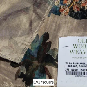 Square Scalamandre Old World Weavers Villa Balbianello Orange, Rouge, Teal, Brown - Square 26"x26"
