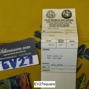 Scalamandre Old World Weaver Nocturne Gold Flower on Blue - Square 33" x 29"