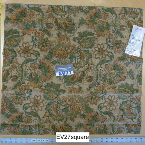 P1120636 Scalamandre Fonthill Natasha Peach Green on Brown Cotton - Square