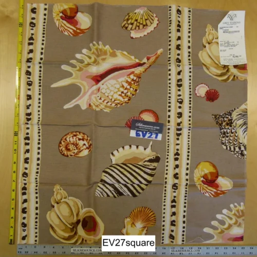 P1120695 Scalamandre La Gloire De La Mer Sable Linen Print Seashells Large Pattern on Brown - Square 26"x25"