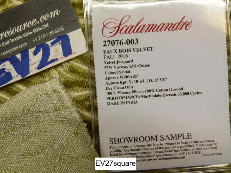 P1120767 Scalamandre Faux Bois Velvet Peridot Cut Velvet Abstract Green - Square MSRP USD594/Y