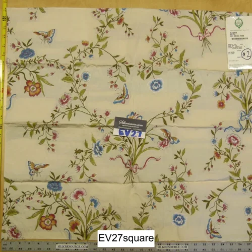 Scalamandre Old World Weaver Sagan Bleu Floral Botanical Foliage Butterfly on Cream - Square 25 inches x 27 inches