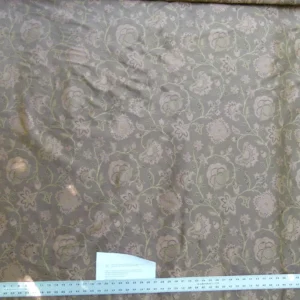 P1130072 Earthly Beauty 100% Silk Lampas Jacobean Floral Tobacco Golden Brown Pink Flower Carnation Rose Tree of Life Pomegranate