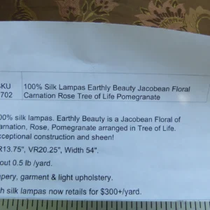 P1130073 Earthly Beauty 100% Silk Lampas Jacobean Floral Tobacco Golden Brown Pink Flower Carnation Rose Tree of Life Pomegranate