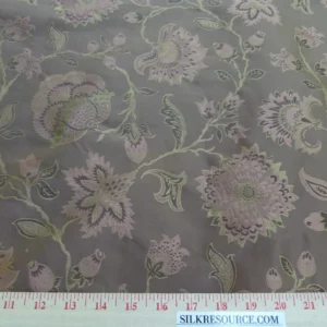 P1130075 Earthly Beauty 100% Silk Lampas Jacobean Floral Tobacco Golden Brown Pink Flower Carnation Rose Tree of Life Pomegranate