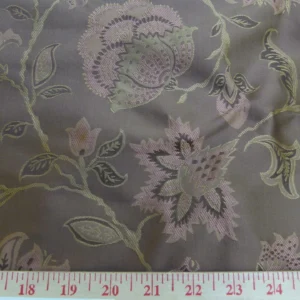 P1130079 Earthly Beauty 100% Silk Lampas Jacobean Floral Tobacco Golden Brown Pink Flower Carnation Rose Tree of Life Pomegranate