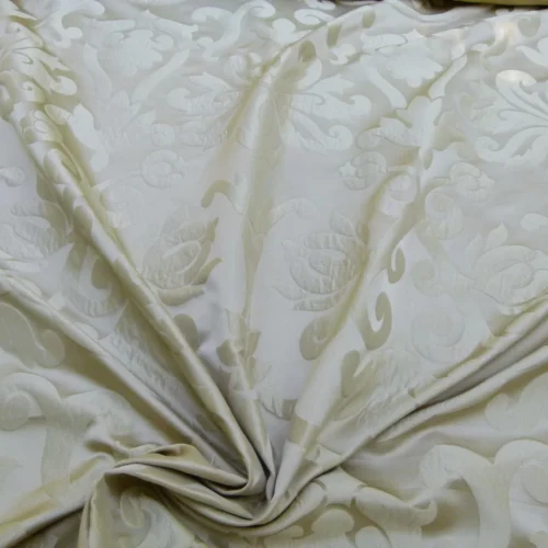 P1130090 Silk Satin Simply Greek Ogee Damask Renaissance Cream - White Ivory