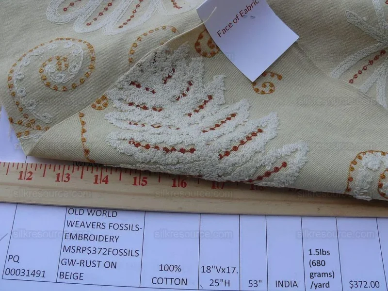 products-P1600949 1.2y Scalamandre Fossils- Embroidery Gw-rust On Beige MSRP USD 372Y