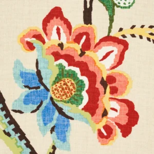 173910-2 Schumacher Khantau Tree in Cream Linen Art Deco Tree of life Botanical Colorful MSRP USD356/y