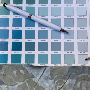 IMG_0225 0.6Y Scalamandre Gabriel Winter Mint Green Silk Damask Flower Basket MSRP USD 430/Y