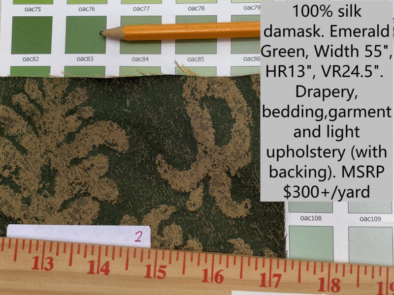 IMG_0705T Chinoisery Flower in Vase Bronze Age 100% Silk Damask Emerald Deep Green Radiance! Highest Quality MSRP USD 400+/Yard