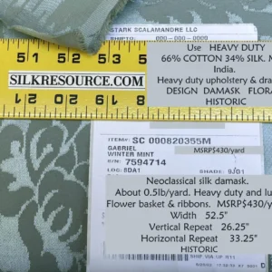 IMG_5462-3-scaled 0.6Y Scalamandre Gabriel Winter Mint Green Silk Damask Flower Basket MSRP USD 430/Y