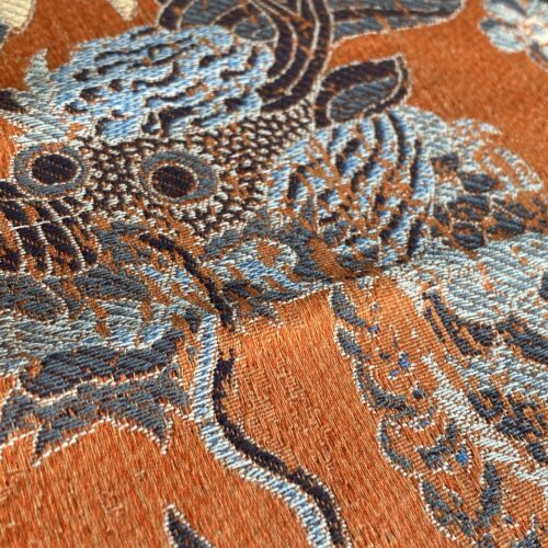 IMG_9682 by yard Scalamandre Dragon Tableau Persimmon Blue Lampas Chinoiserie Orange MSRP USD 716/y