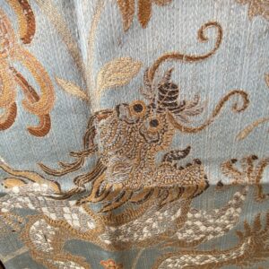 by yard Scalamandre Dragon Tableau, Copper Sky Lampas Chinoserie Blue MSRP USD 716/y