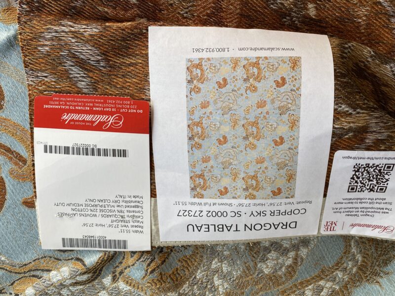 by yard Scalamandre Dragon Tableau, Copper Sky Lampas Chinoserie Blue MSRP USD 716/y