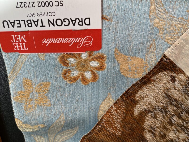 by yard Scalamandre Dragon Tableau, Copper Sky Lampas Chinoserie Blue MSRP USD 716/y