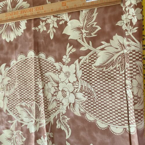 IMG_9725 2.4Yards Old World Weavers Lille Flower Rose on Cream Satin Printed Cotton Fortuny Style in Rose