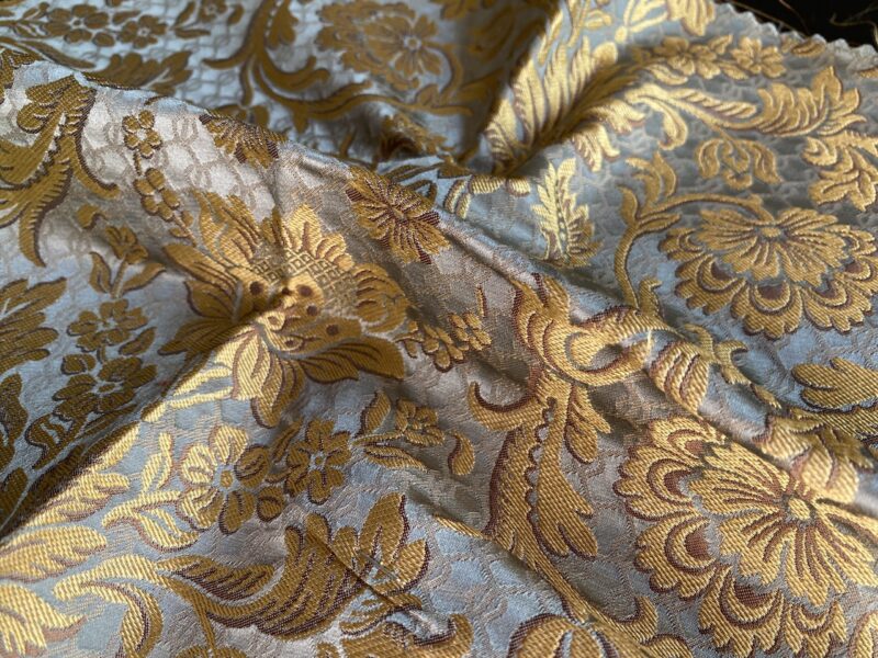 IMG_9867 In Name of Rose Medallion Acanthus Renaissance Silk Damask Jacquard Blue & Gold MSRP USD 200+/Y