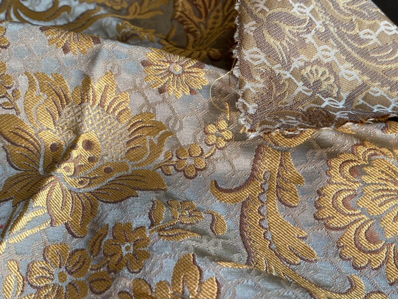 IMG_9868 In Name of Rose Medallion Acanthus Renaissance Silk Damask Jacquard Blue & Gold MSRP USD 200+/Y