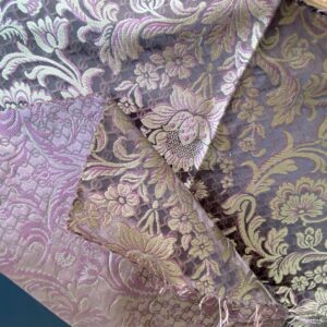 IMG_9871 In Name of Rose Medallion Acanthus Renaissance Silk Damask Jacquard Brown & Gold MSRP USD 200+/Y