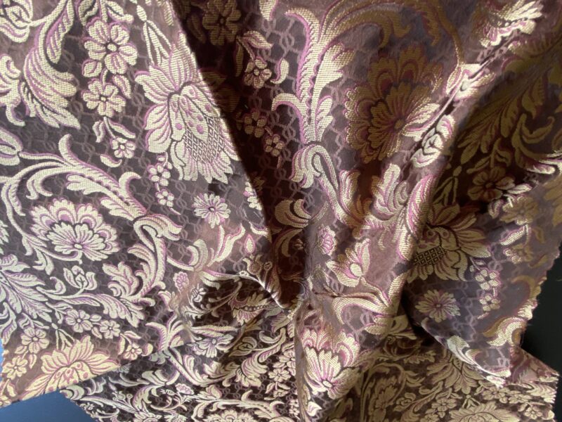 IMG_9872 In Name of Rose Medallion Acanthus Renaissance Silk Damask Jacquard Brown & Gold MSRP USD 200+/Y
