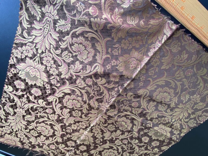 IMG_9875 In Name of Rose Medallion Acanthus Renaissance Silk Damask Jacquard Brown & Gold MSRP USD 200+/Y